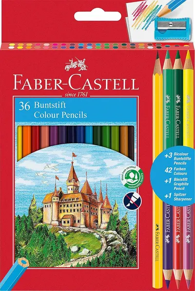 Set creioane colorate Faber-Castell Castle - 36 de culori, cu ascuțitoare