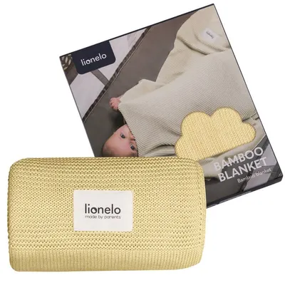 Paturica tricotata multifunctionala Lionelo din bambus 100x75 cm Galben