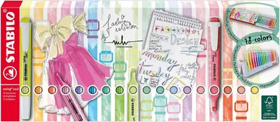 Set de marcatori de text Stabilo Swing Cool - Pastel, 18 culori