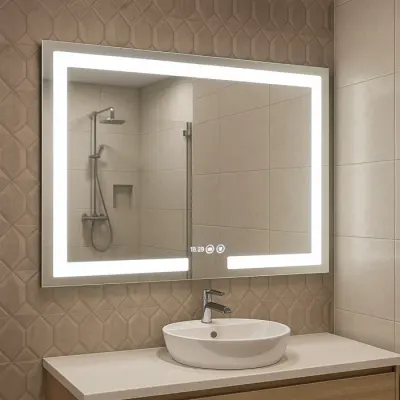 Oglinda cu iluminare LED, functie dezaburire, ceas si termometru, MD1, 100x80 cm
