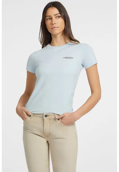 Tricou slim fit cu decolteu la baza gatului - Albastru deschis