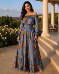 Rochie eleganta din barbie cu imprimeu floral Eleftheria 5