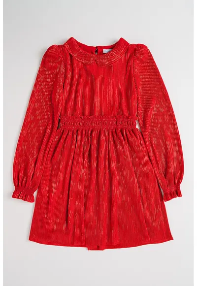 Rochie evazata cu guler Peter Pan - Rosu vermillion