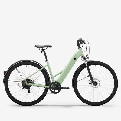 Bicicletă polivalentă electrică cadru jos E-ACTV 100 Verde migdale