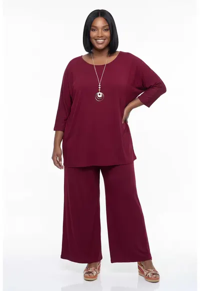 Set dama M1300 - bluza si pantaloni - maneca kimono 3/4 - 100% viscoza - Visiniu