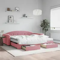 Gossi pat de zi cu extensie si sertare, roz, 100x200 cm, catifea