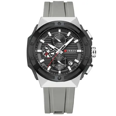 Ceas Bărbați Curren 8462 Gri Antracit, Cronograf Quartz, Curea Silicon Gri, Design Sport Modern