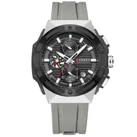 Ceas Bărbați Curren 8462 Gri Antracit, Cronograf Quartz, Curea Silicon Gri, Design Sport Modern