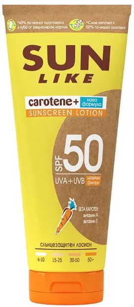 Sun Like Carotene+ Loțiune de protecție solară, SPF50, 200 ml