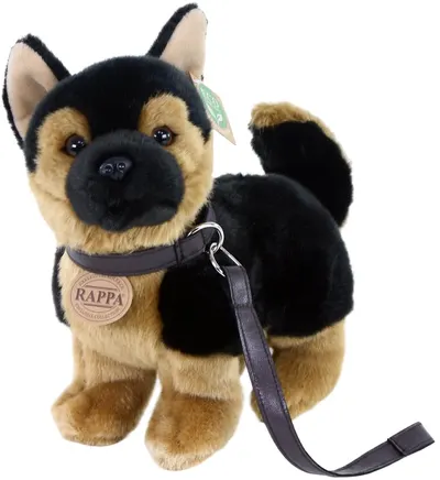 Jucărie de pluș Rappa Eco Friends - cățelușa ciobănesc german cu lesă, în picioare, 23 cm
