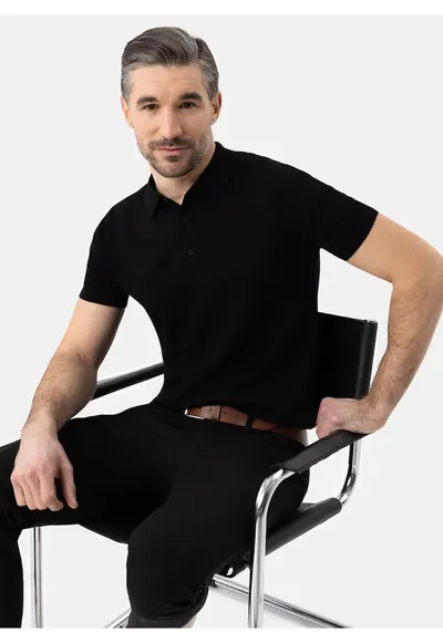 Tricou polo barbati - tricotat - cu mansete - O-Moro - negru - Negru