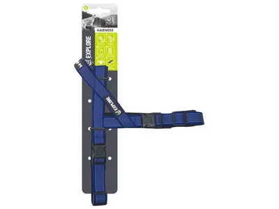 Ham ajustabil, albastru, din poliester si neopren, durabil, cu benzi duble reflectorizante, piept 2.5 cm x 59-68 cm, gat 2.5 cm x 49-58 cm