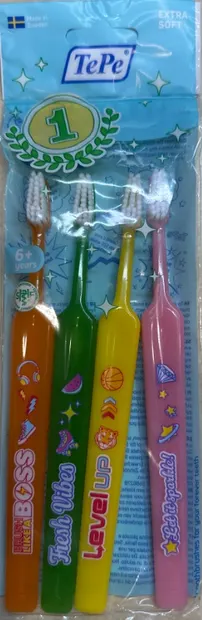 TePe - Periuțe de dinți pentru copii, X-Soft, 3+ ani, 4 bucăți