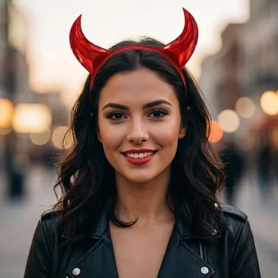Bentiță de Halloween, cu coarne roșii, lucioase, pentru ținute de vrăjitoare sau diavoliță