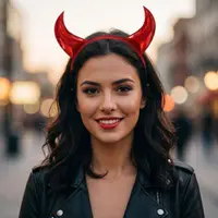 Bentiță de Halloween, cu coarne roșii, lucioase, pentru ținute de vrăjitoare sau diavoliță