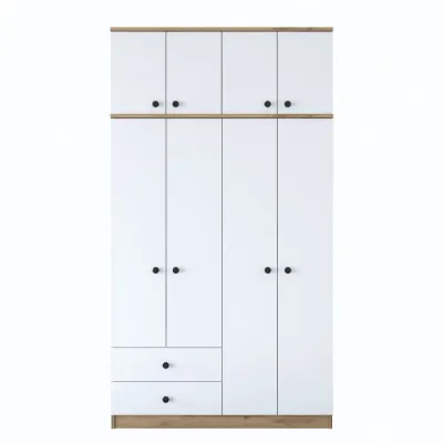 Dulap BA121, 8 usi, 2 sertare, nuc + alb, 120x42,5x216,8 cm