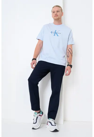 Tricou din bumbac cu imprimeu logo - Albastru pal