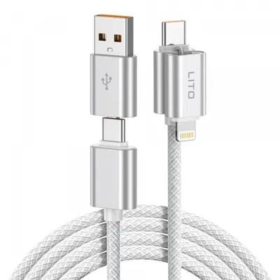 Cablu Date si Incarcare USB-C / USB-A - USB-C / Lightning Lito LD21, 100W, 1m, Alb