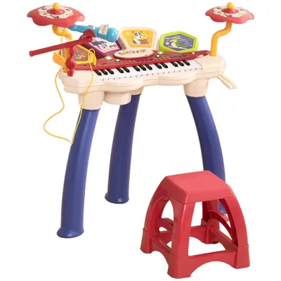 AIYAPLAY Orgă Pian 2 în 1 pentru Copii cu Set de Tobe, Instrument Muzical Electronic, Sunete Multiple, Lumini, 74x32.2x71cm | Aosom Romania