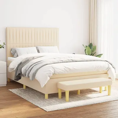 Gossi pat continental cu saltea, crem, 140x200 cm, material textil