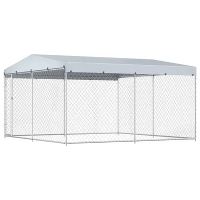 vidaXL Padoc de exterior cu acoperiș pentru câini, 382x382x225 cm