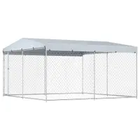 vidaXL Padoc de exterior cu acoperiș pentru câini, 382x382x225 cm