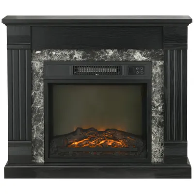 HOMCOM Semineu Electric de Podea cu Temporizator, Flacara Realista si Temperatura Reglabila, din Metal, ABS si PAL, 80x21.6x67.8 cm, Negru | Aosom RO