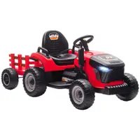 AIYAPLAY 2 în 1 Tractor Electric pentru Copii 3-8 Ani cu Remorcă Detașabilă, Telecomandă, Muzică, Lumini, Roșu | Aosom Romania