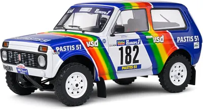 Model de colecție SOLIDO Curse: Mașini - Lada Niva White #182 Jabouille/Sardou Paris-Dakar (1984)