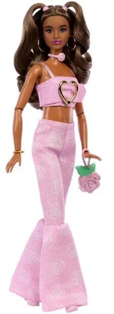 Păpuşă Barbie Deluxe Style - Ținută roz cu pantaloni evazați și o geantă Rosa
