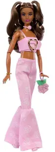 Păpuşă Barbie Deluxe Style - Ținută roz cu pantaloni evazați și o geantă Rosa