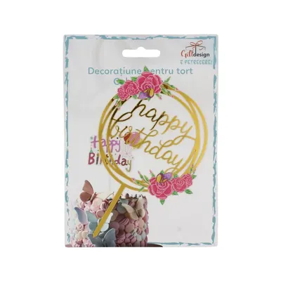 Cake Topper model cerc floricele roșii