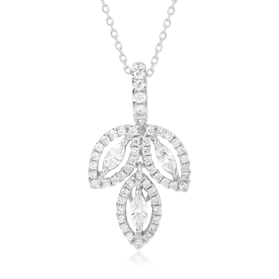 Lant cu pandantiv din aur alb cu diamante marquise si rotunde de 0.61ct
