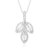 Lant cu pandantiv din aur alb cu diamante marquise si rotunde de 0.61ct
