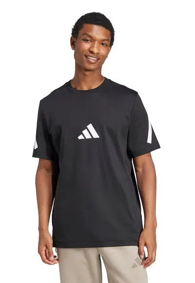 Tricou de bumbac cu model monograma Z.N.E - Negru stins/Alb optic