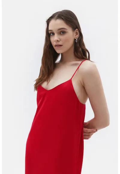 Rochie midi lejera cu decolteu in V - Rosu vermillion