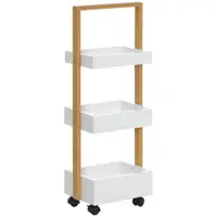 HOMCOM Cărucior de depozitare cu 3 nivele, etajeră ușor de asamblat pentru baie bucătărie birou 28 x 18 x 75 cm alb | Aosom Romania