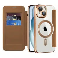 Husa MagSafe pentru Apple iPhone 15 Plus, Techsuit, SmartMag Book, Maro