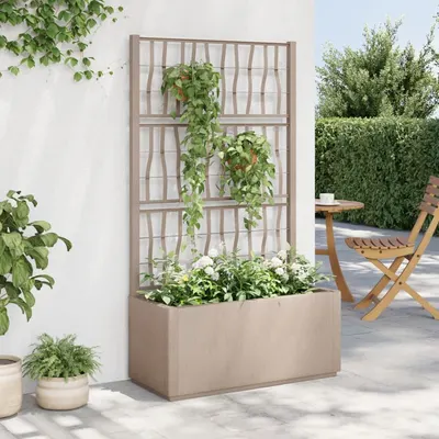 vidaXL Jardinieră de grădină cu spalier, maro deschis, 80x36x140cm, PP