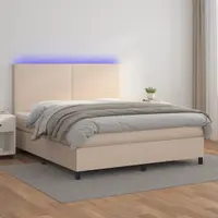 Gossi pat cu arcuri, cu saltea si led cappuccino 180x200 cm piele eco
