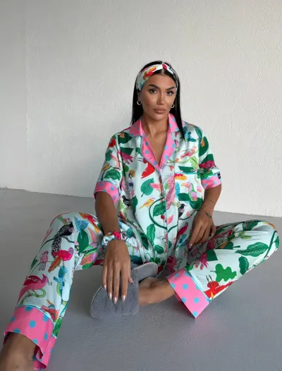 Set pijama dama din doua piese, cu nasturi – 2500376, Paradise Garden