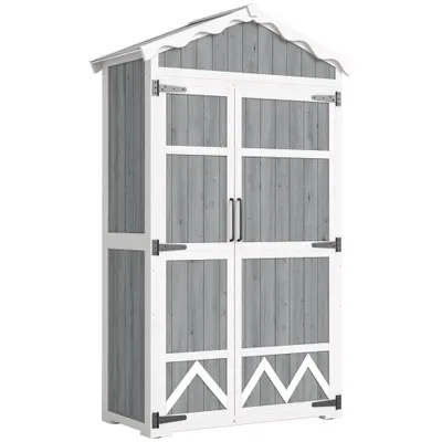 Outsunny Căsuță de grădină din lemn 105x55x179 cm dulap pentru unelte cu 4 rafturi acoperiș din metal galvanizat gri | Aosom Romania