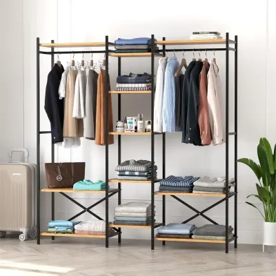 Dressing Deschis Suport de Haine cu 10 Polite pentru Haine, Incaltaminte si Depozitare, 172 x 34 x 181 cm