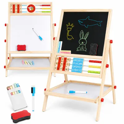 Tabla magnetica multifunctionala pentru copii, 2 fete, creta, marker si abac educativ