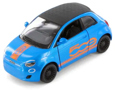 Mașinuță metalică Kinsmart Livery Edition - Fiat 500e, 1:28, albastru