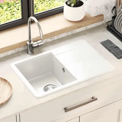 vidaXL Chiuvetă 80% Quartz și 20% Rășină 670 x 460 mm Alb