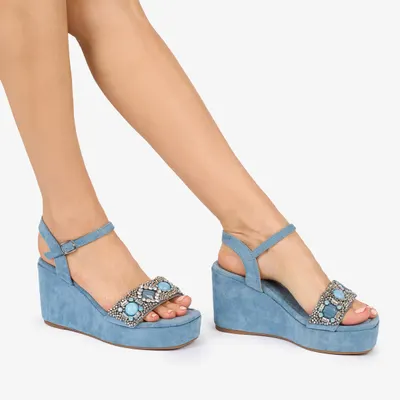 Sandale Dama Piele Ecologica Strasuri si Pietre Crl1012 Culoare: Albastru