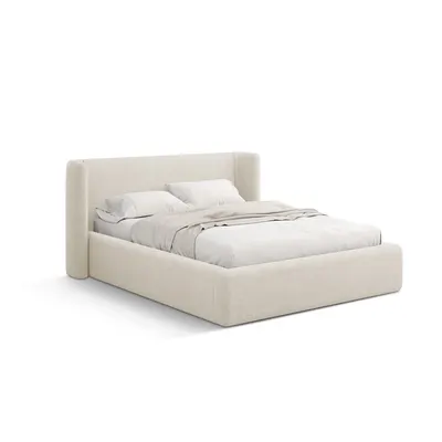 Pat matrimonial crem tapițat cu spațiu de depozitare cu somieră 180x200 cm Jason – Windsor & Co Sofas