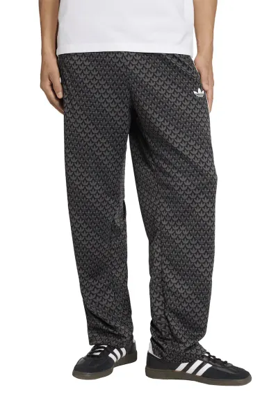 Pantaloni de trening cu model monograma si slituri cu fermoar la glezna - Negru/Alb murdar