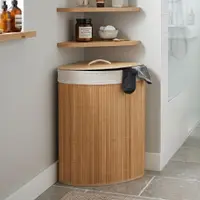 Coș de rufe din bambus, formă triunghiulară, cu capac – Excellent Houseware, 35×35×60 cm